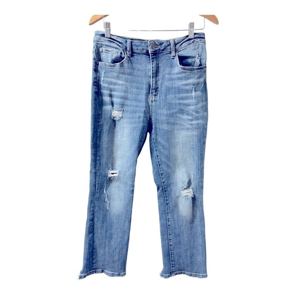 Risen Jeans Womens Straight Leg Distressed Raw Hem High Rise Stretch 11/30 - Picture 4 of 16